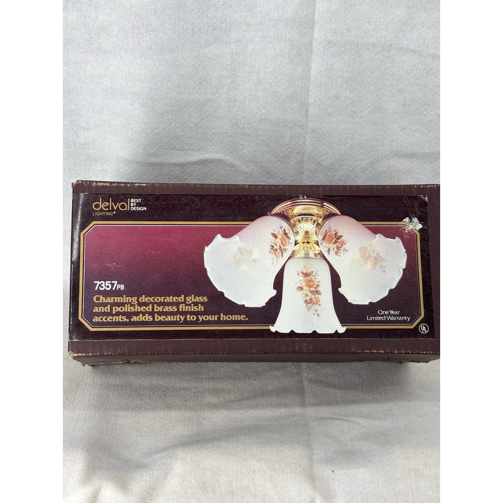 MCM Vintage 3 Globe Ceiling Light Fixture Delval Country Flowers NEW In BOX